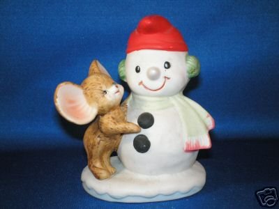 FIGURINE HOMCO CHRISTMAS SNOWMAN & MOUSE 8905 STAMP