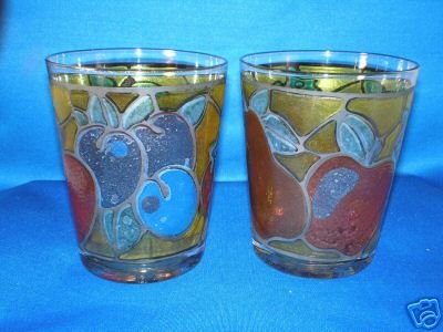 GLASSWARE AS SHOWN~SET OF 2 RETRO STAINED GLASS FRUIT