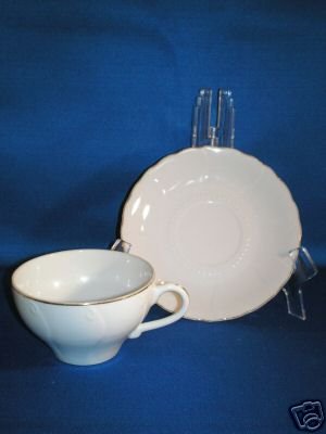 WHITE WITH GOLD TRIM CUP AND SAUCER SET AS SHOWN