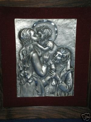 VINTAGE PELTRO CESELLATO A MANO ITALY PEWTER HOLY FAMILY
