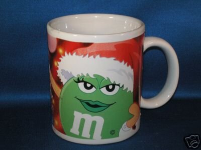 GREEN M & M CHRISTMAS COFFEE MUG AS SHOWN
