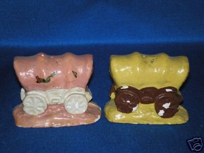 OLD CHALKWARE COVERED WAGONS Salt Pepper Shakers