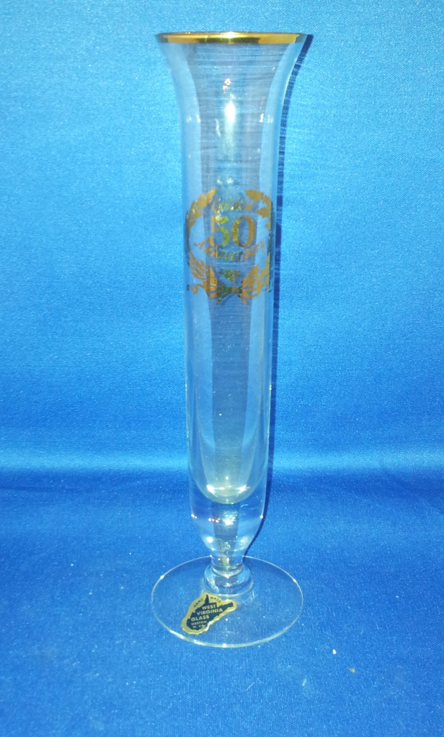 VINTAGE WEST VIRGINIA GLASS 50TH ANNIVERSARY BUD VASE
