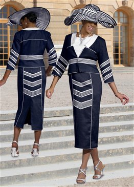 Woman's Donna Vinci Navy and White Linen Jacket Dress