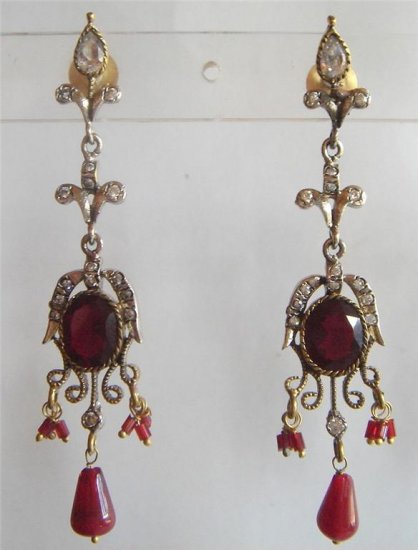 natural ruby antique style cz dangler earing jewelery