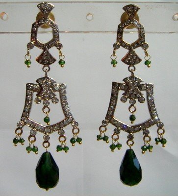 green matching antique style cz dangler earing jewelery
