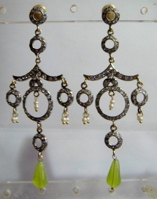 pearl beaded antique style cz dangler earing jewelery