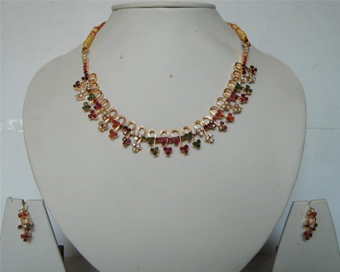 fine cz India Handmade twotone necklace earing jewelery