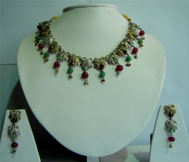 Handmade Magenta CZ studded Twotone Choker Necklace set