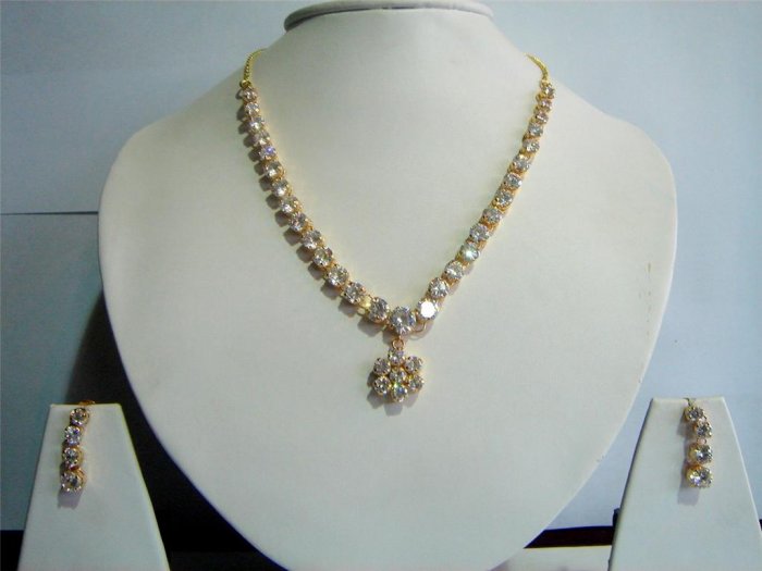 fine cz India Handmade twotone necklace earing jewelery