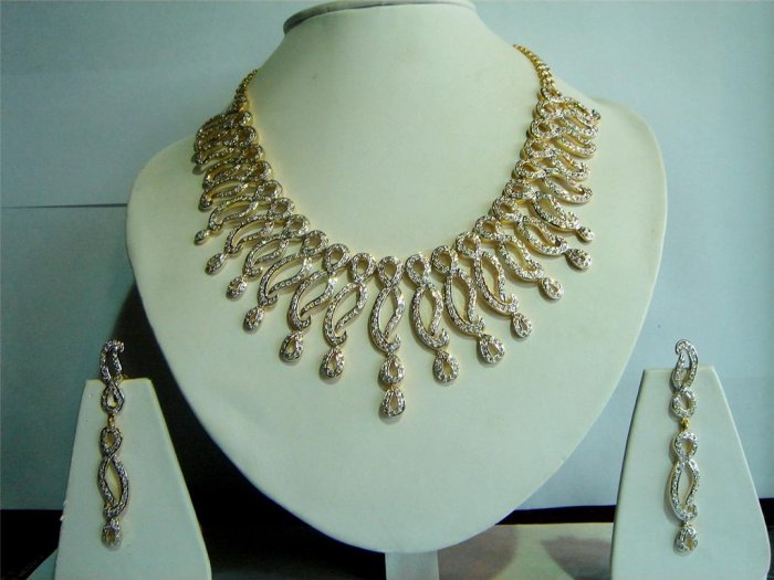 fine cz India Handmade twotone necklace earing jewelery