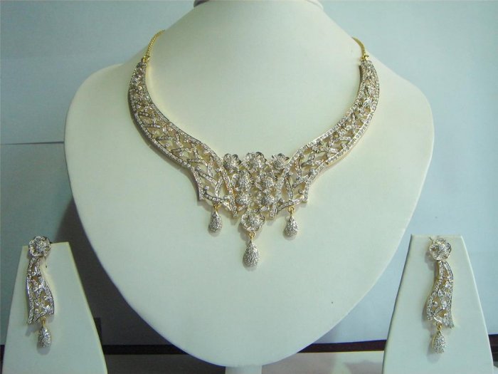 indian designer handmade twotone cz pendant earing jewelery set