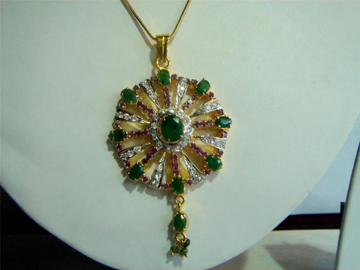 fine cz India Handmade twotone necklace earing jewelery