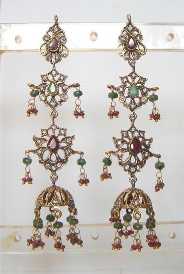 indian designer handmade twotone cz pendant earing jewelery set