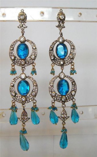 indian blue enamel meena twotone cz pendant earing jewelery set