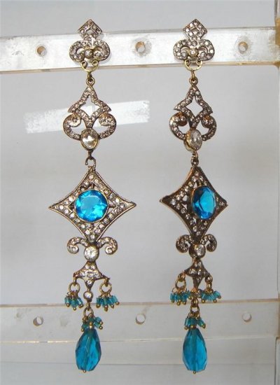 indian blue enamel meena twotone cz pendant earing jewelery set