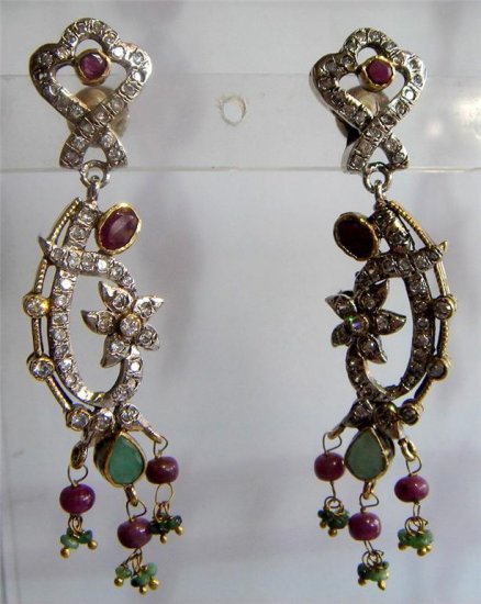 indian designer handmade twotone cz pendant earing jewelery set