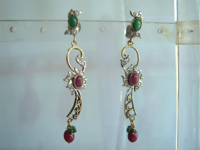 natural ruby emerald twotone cz pendant earing jewelery set