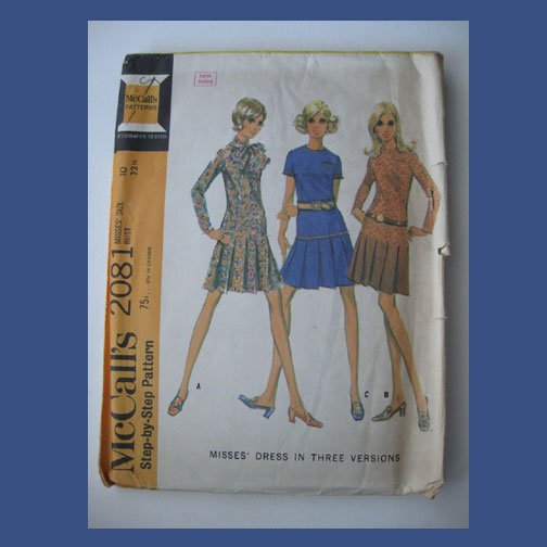 McCall's Vintage Sewing Pattern, #2081, Size 10, 1969, Dress in Three Versions
