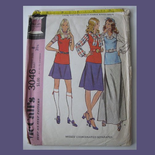 McCall's Vintage Sewing Pattern, #3046, Size 8, 1971, Misses Coordinated Separates