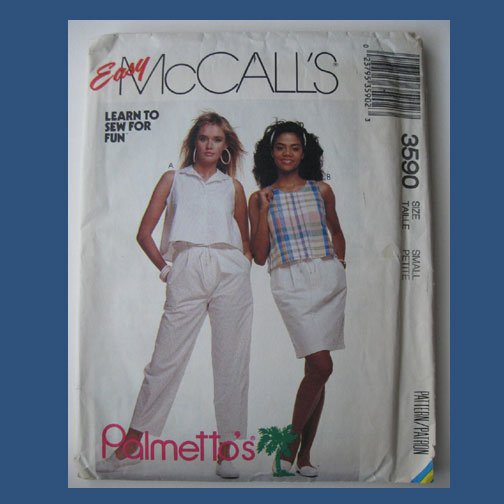 McCall's Vintage Sewing Pattern, #3590, Size Small (10-12), 1988, Misses Tops, Skirt & Pants