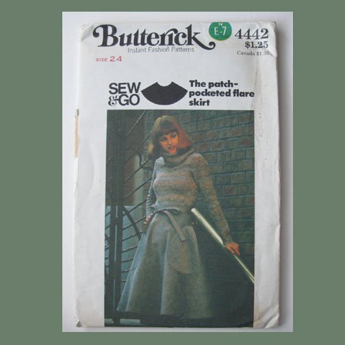 Butterick Vintage Sewing Pattern, #4442, Size 24 waist, Misses' Flare Skirt