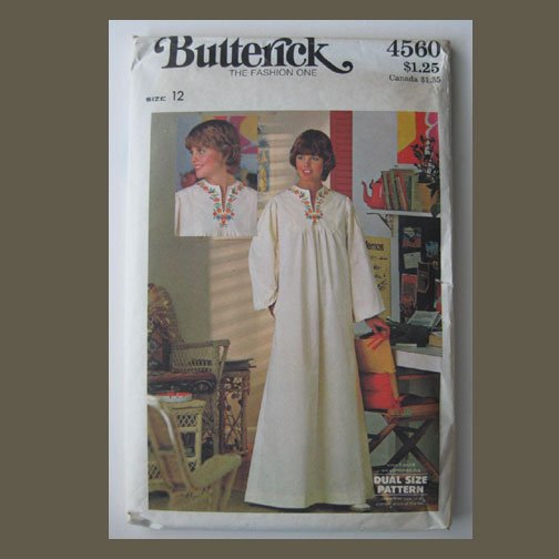 Butterick Vintage Sewing Pattern, #4560, Size 12, Misses' Caftan, Uncut, 4-color transfer