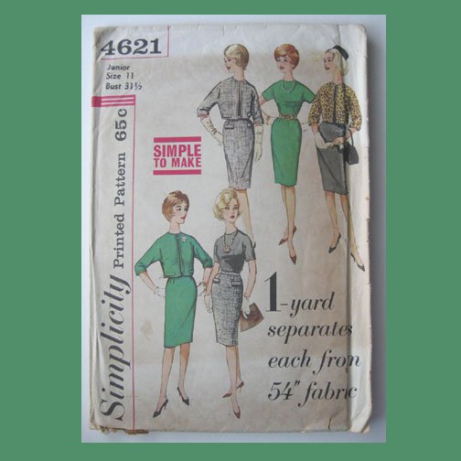 Simplicity Vintage Sewing Pattern, #4621, Size 11, Junior's Skirt, Jacket & Blouse