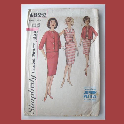 Simplicity Vintage Sewing Pattern, #4822, Size 7JP, 1-pc Dress, Jacket