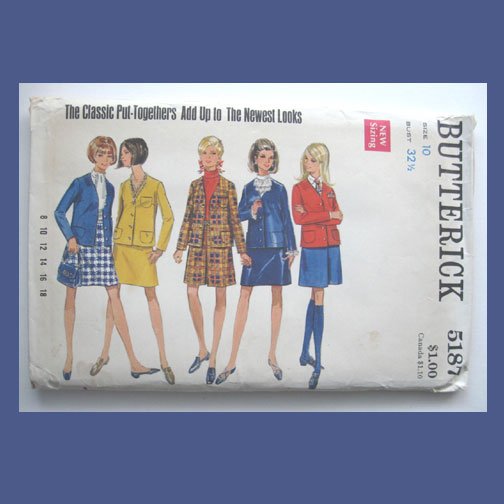 Butterick Vintage Sewing Pattern, #5187, Size 10, Misses' Jacket, Skirt, Pantskirt
