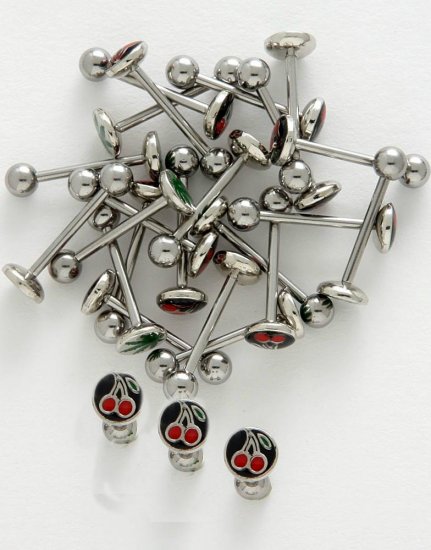 316 STAINLESS STEEL FLAT TOP 14 GAUGE RED CHERRY TONGUE RING