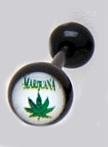 14 GAUGE "MARIJUANA" GREEN POT LEAF WHITE BACKGROUND BLACK FLEXI TONGUE RING BARBELL BODY JEWELRY
