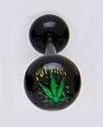 14 GUAGE "POT STAR" & GREEN POT LEAF BLACK FLEXI TONGUE RING BARBELL BODYJEWELRY