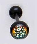 14 GUAGE "GOD MADE GRASS MAN AMDE BOOZE" BLACK FLEXI TONGUE RING BARBELL BODY JEWELRY