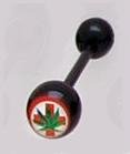 14 GAUGE LOGO POT LEAF RED CROSS BLACK FLEXI TONGUE RING BARBELL BODY JEWELRY