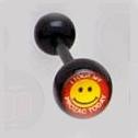 14 GAUGE BAD WORD LOGO " I TOOK MY PROZAC SMILEY " BLACK FLEXI TONGUE RING BARBELL BODY JEWELRY