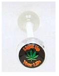 14 GAUGE BAD WORD LOGO " LIGHT UP YOUR LIFE " POT LEAF CLEAR FLEXI TONGUE RING BARBELL BODY JEWELRY