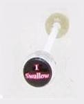 14 GAUGE LOGO " I SWALLOW " BAD WORD CLEAR FLEXI TONGUE RING BARBELL BODY JEWELRY