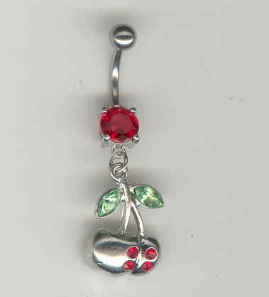 14 GAUGE RED CZ PRONG CHERRY BELLY NAVEL RING BODY JEWELRY #4