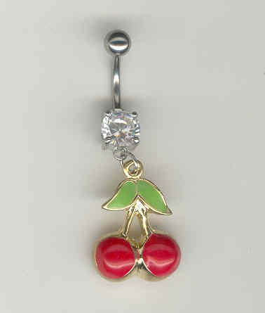14 GAUGE CLEAR CZ PRONG CHERRY BELLY NAVEL RING BODY JEWELRY #11