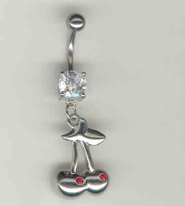 14 GAUGE CLEAR CZ PRONG CHERRY BELLY NAVEL RING BODY JEWELRY #14