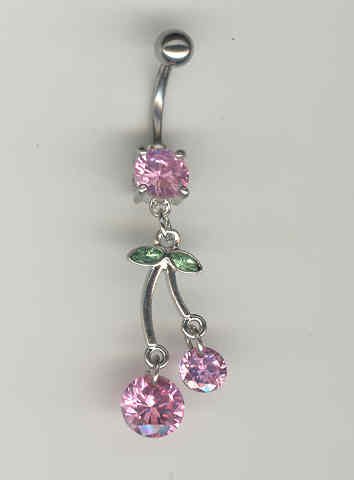 14 GAUGE PINK CZ PRONG CHERRY BELLY NAVEL RING BODY JEWELRY #9