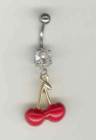 14 GAUGE CLEAR CZ PRONG CHERRY BELLY NAVEL RING BODY JEWELRY #12