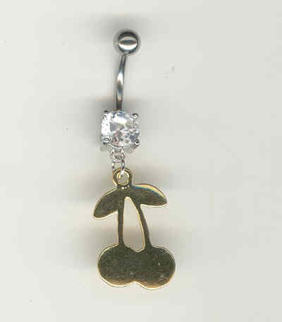 14 GAUGE CLEAR CZ PRONG CHERRY BELLY NAVEL RING BODY JEWELRY #13