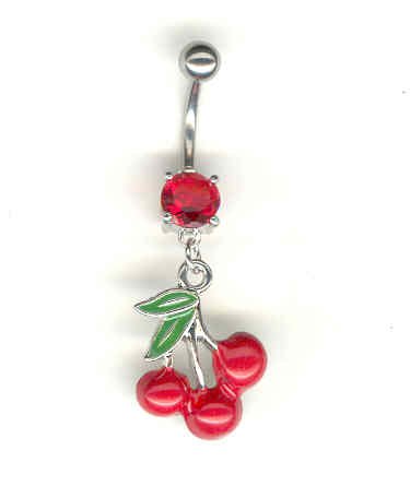 14 GAUGE RED CZ PRONG CHERRY BELLY NAVEL RING BODY JEWELRY #2