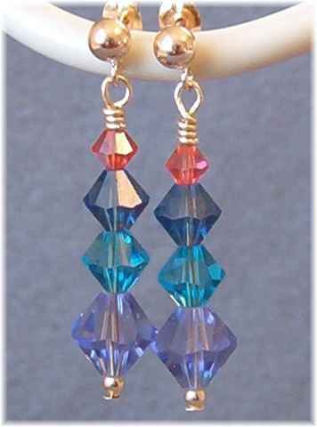 Swarovski Crystal Earrings in Purple, Teal, Blue & Coral