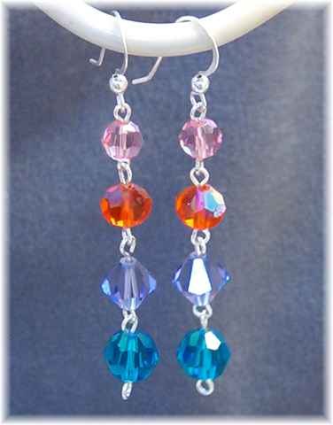 Long Dangle Earrings in Jewel Tone Swarovski Crystals & Sterling Silver