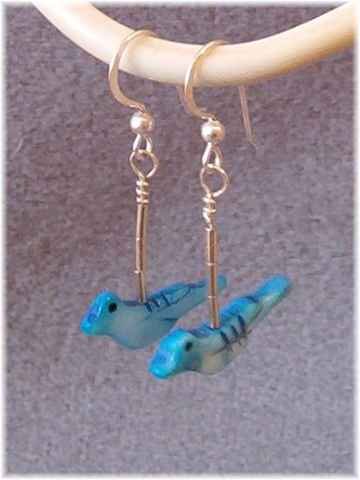 Dyed Shell Blue Bird & Sterling "Liquid" Silver Earrings