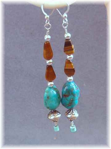 Tigereye Turquoise & Sterling Earrings - Southwest Look
