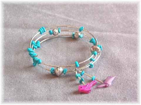 Turquoise Sterling Silver Coil Bracelet Fetish Charms